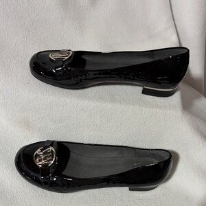 Stuart Weitzman Black Patent Flats with Silver Accent